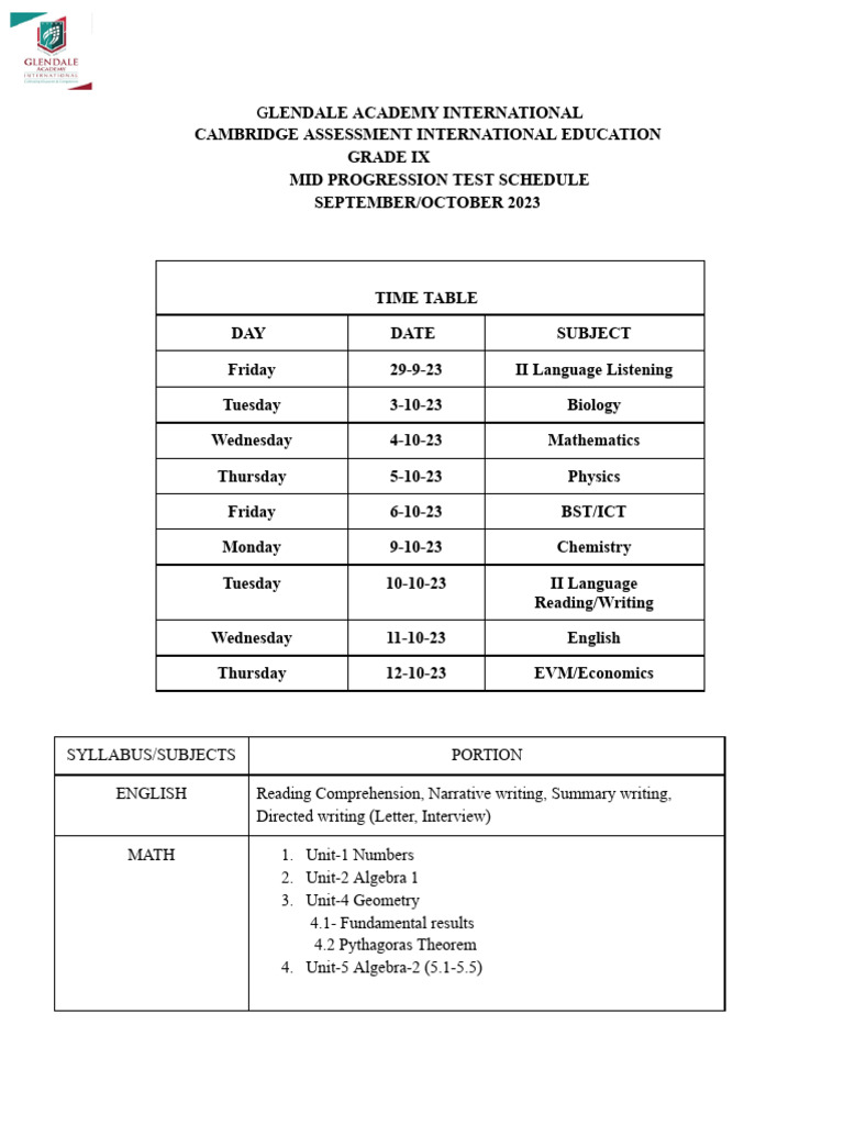 G9 MPT Schedule 2023 PDF