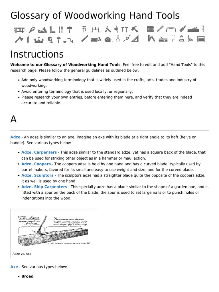 Glossary of Woodworking Hand Tools PDF Hammer Axe