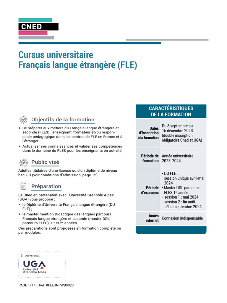 Formation en FLE : DU et Master à distance | PDF