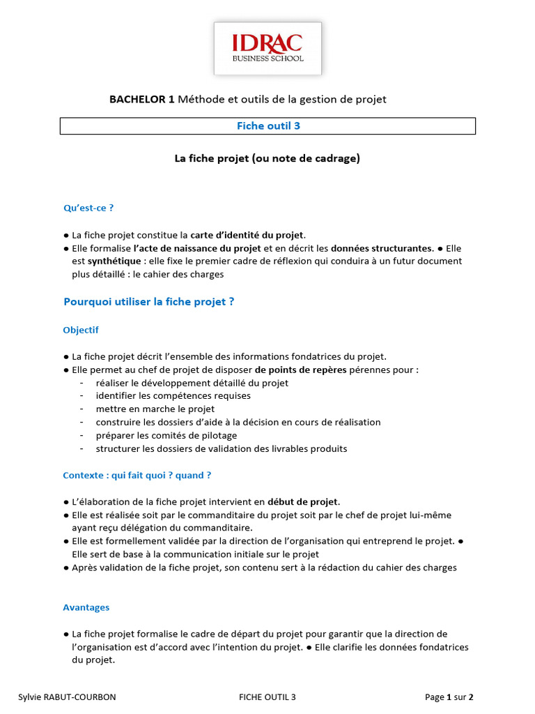 Rédaction de la fiche projet efficace | PDF | Gestion de projet