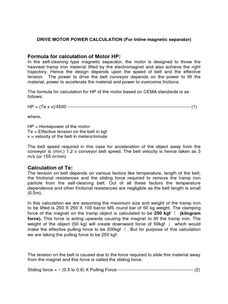 Motor Power Calculation PDF