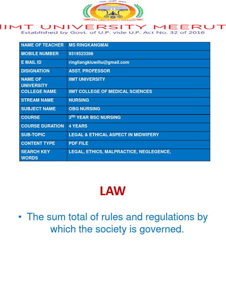 Legal and Ethical Issues in Midwifery | PDF | Midwife | Midwifery