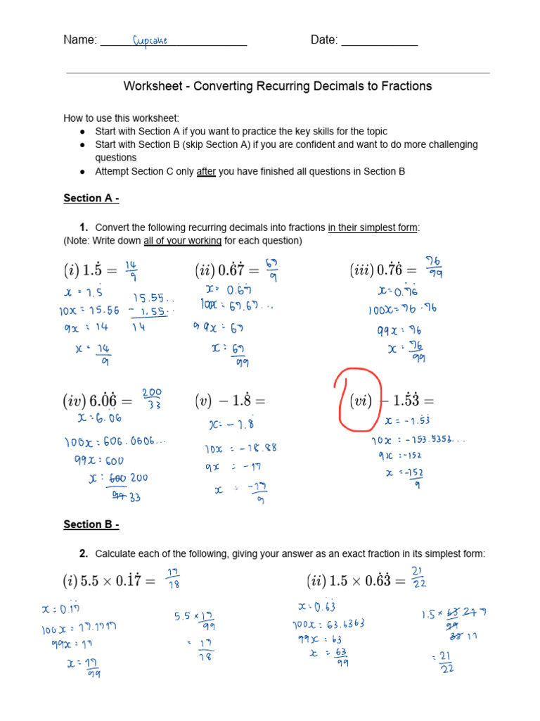 Recurring Decimals Worksheet Pdf Encodings Division Mathematics