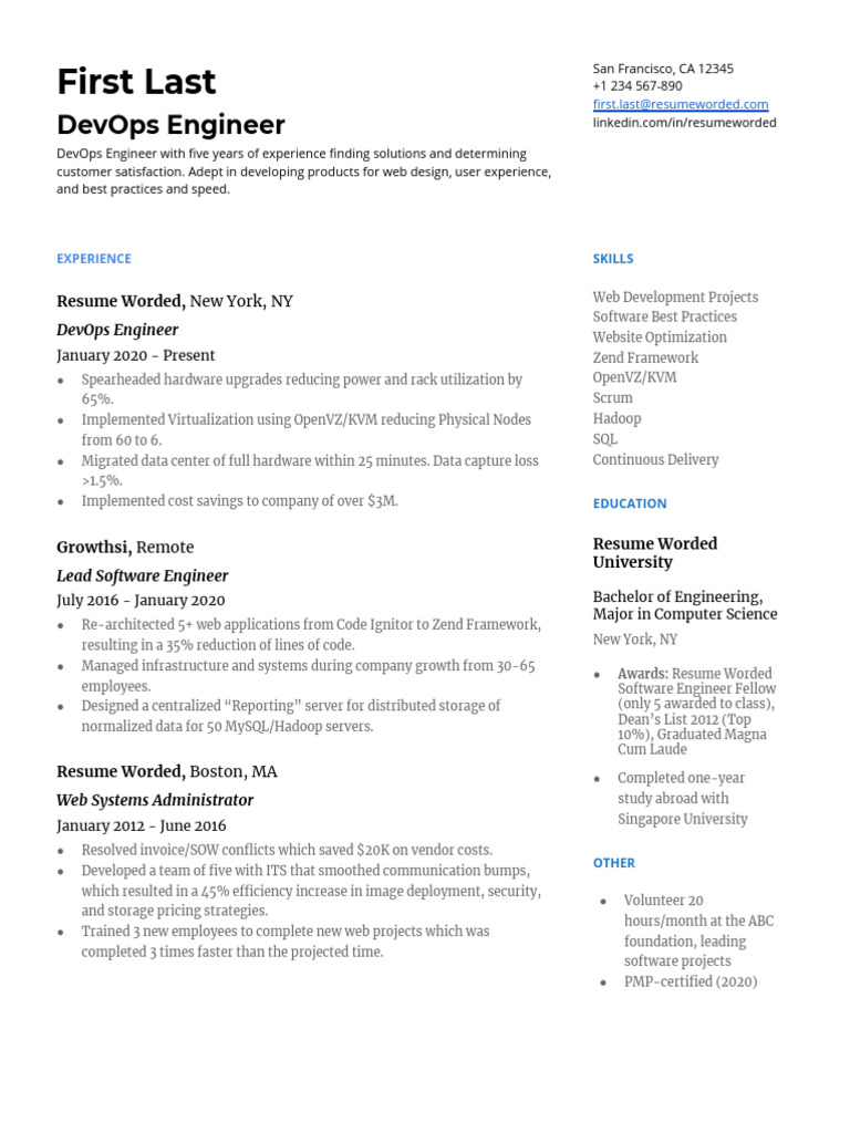 DevOps Engineer Resume for Freshers | PDF | World Wide Web | Internet & Web