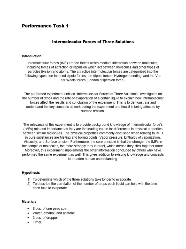 General Chemistry Lab Report PDF Intermolecular Force Liquids
