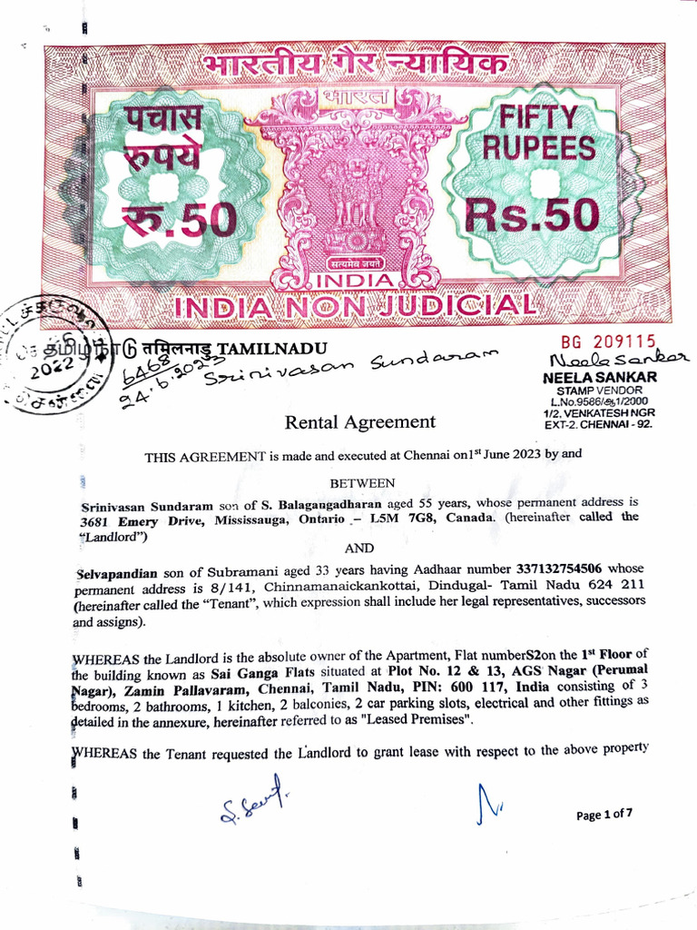 Chennai Rental Agreement 2023 | PDF