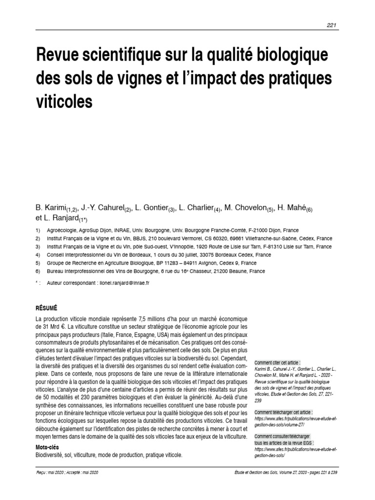 Impact des pratiques viticoles sur les sols | PDF | Agriculture ...