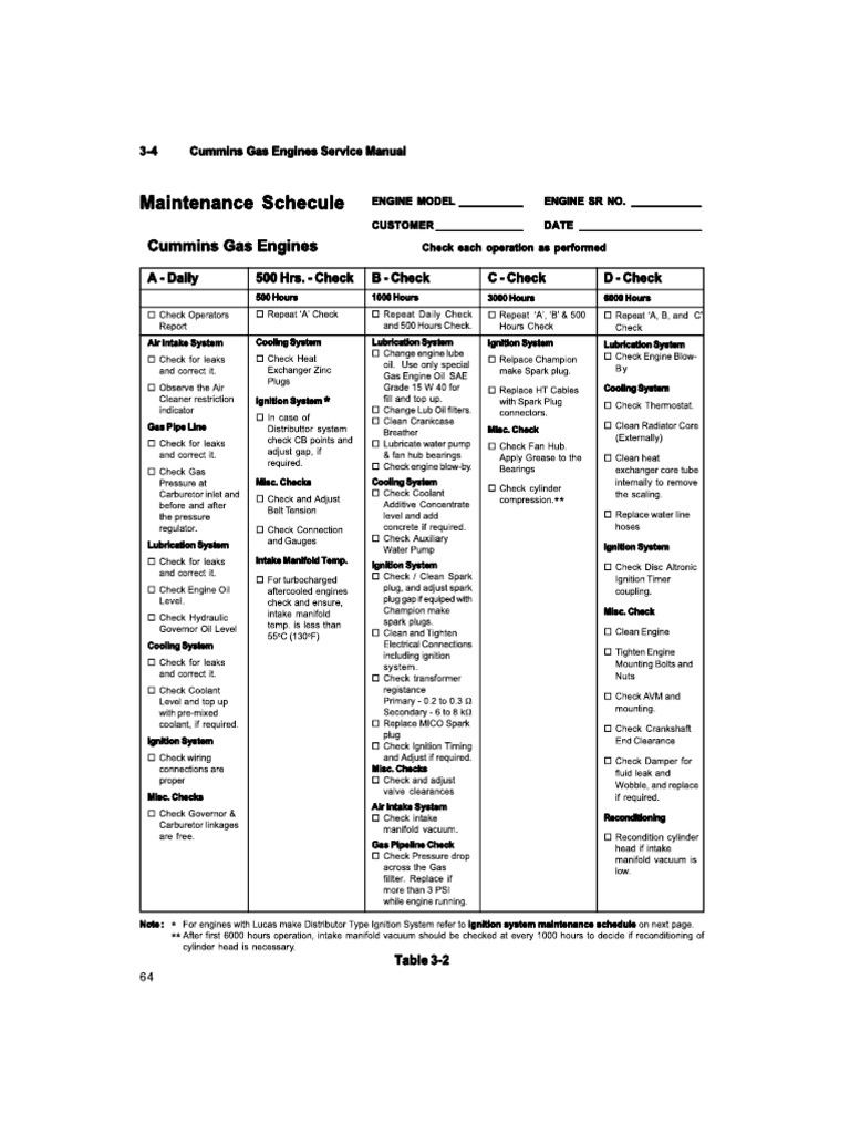 Cummins Engine Maintenance Schedule | PDF