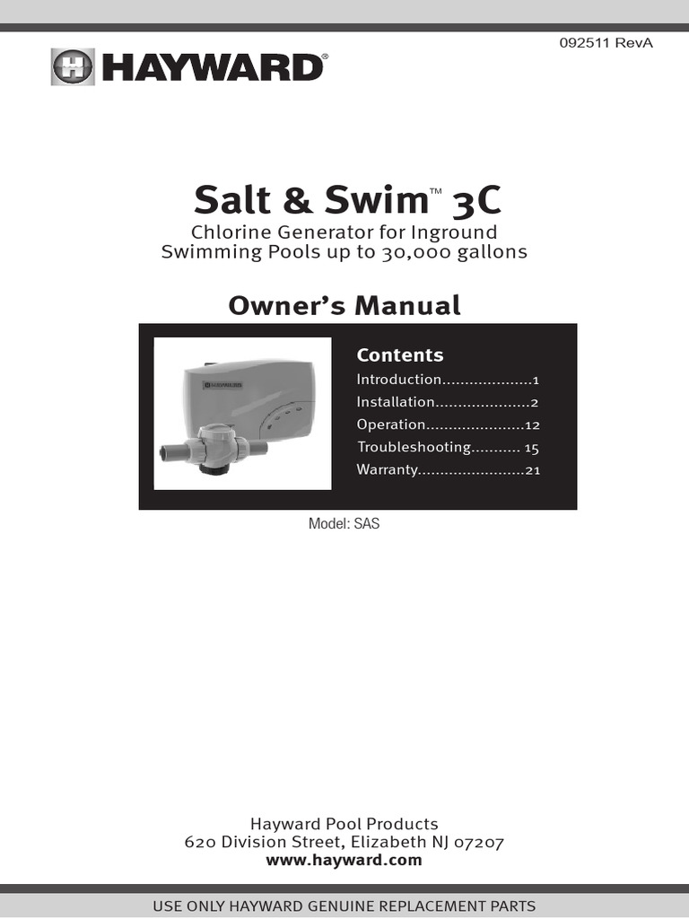 Hayward Salt & Swim 3C Manual | PDF | Salt | Pipe (Fluid Conveyance)