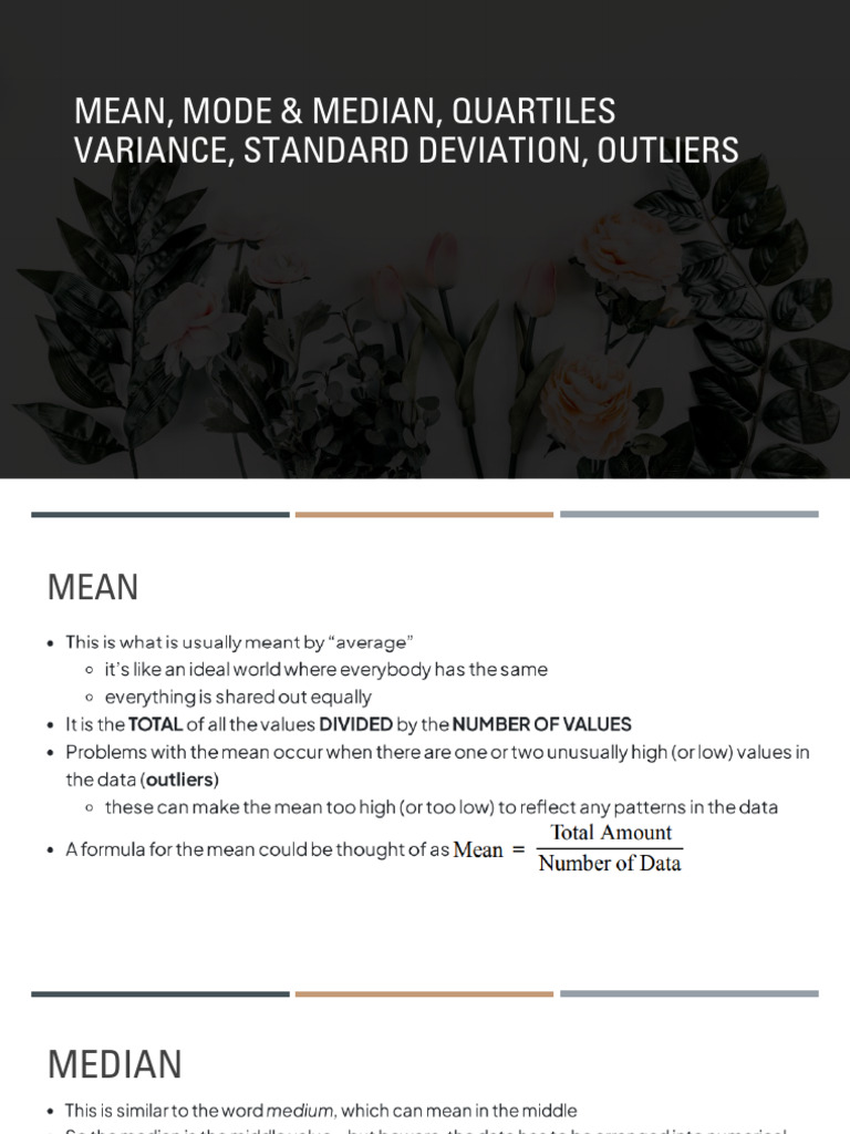 STAT-Mean, Mode & Median-Variance, SD | PDF | Quartile | Outlier