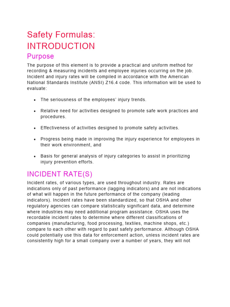 Safety Formulas PDF