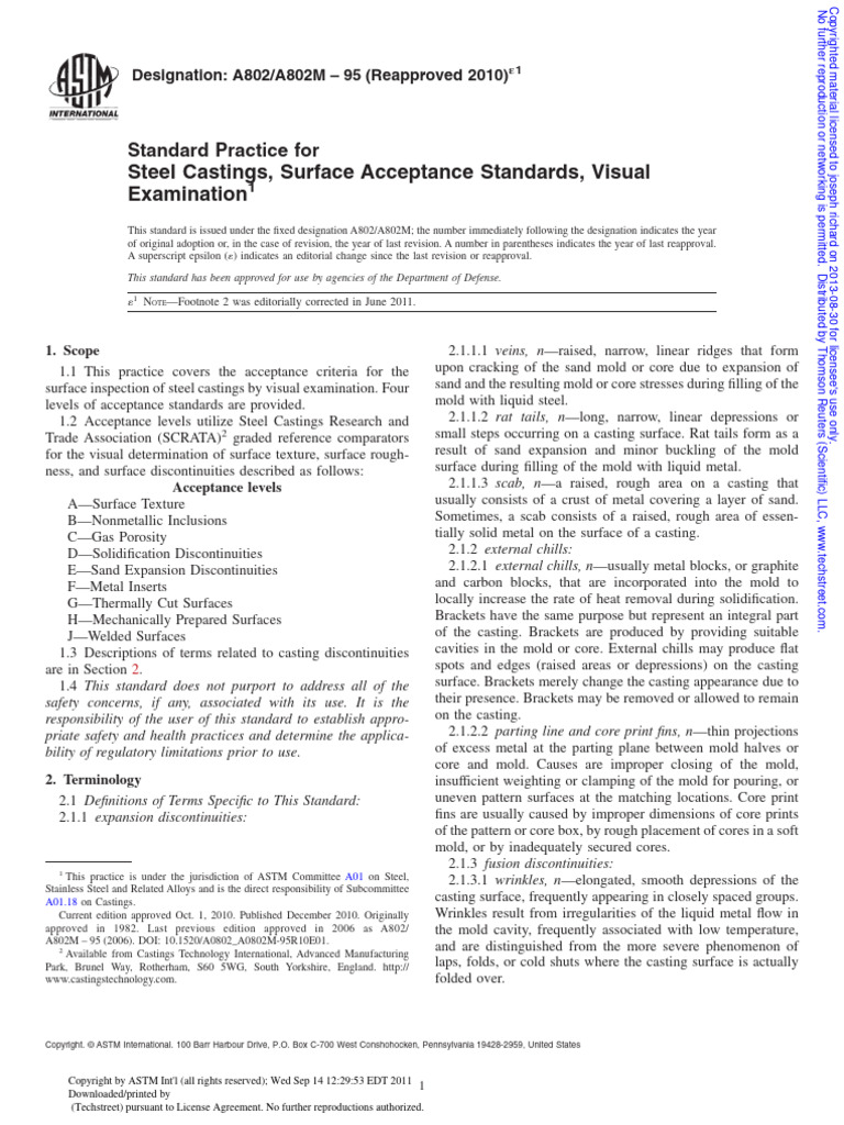 Steel Castings, Surface Acceptance Standards, Visual Examination | PDF ...