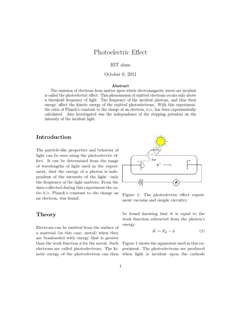 Photoelectric Effect Lab Report PDF Photoelectric Effect Electron