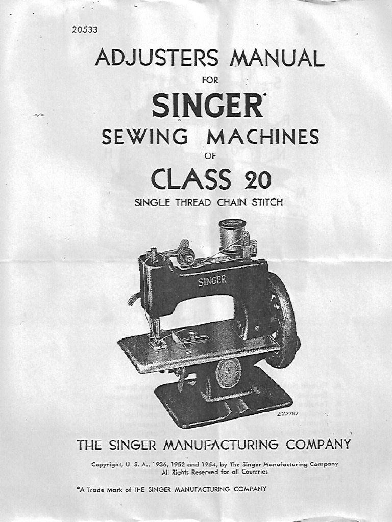 Adjusters Manual For Singer Sewing Machine Class 20 | PDF