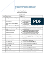 List of Experiments (MOM Lab)