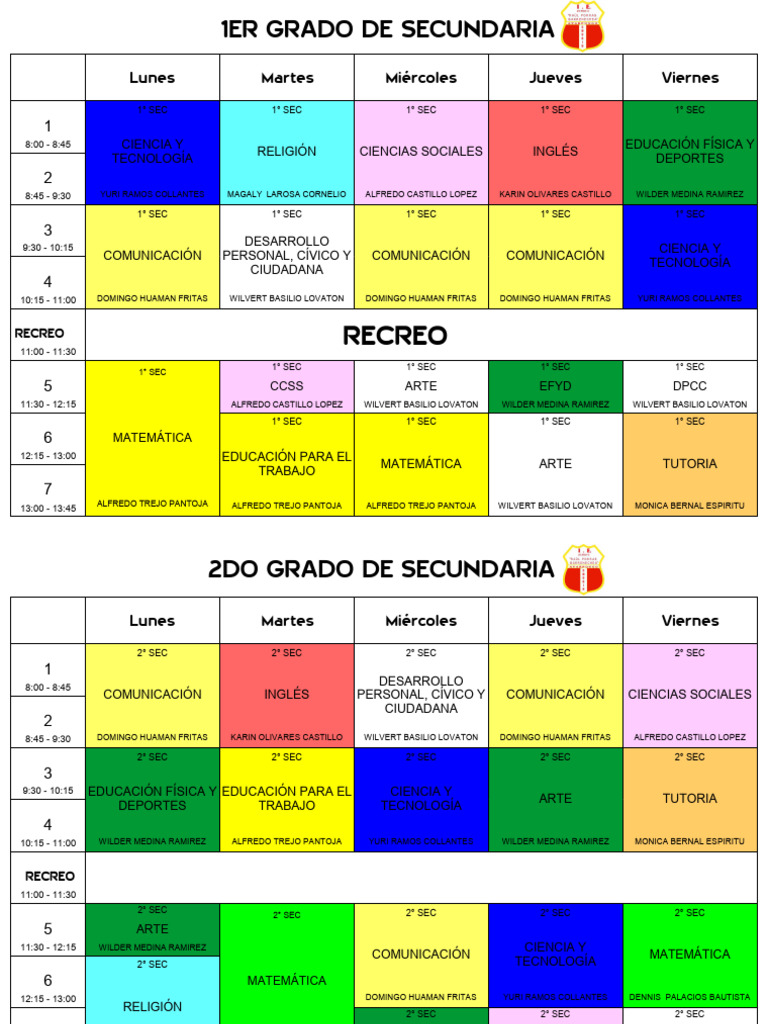 Horario Escolar Secundaria | PDF | Science