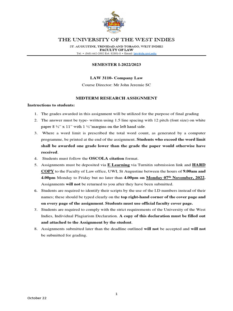 Law 3110 - Mid Term Research Assignment - Sem I 2022 | PDF