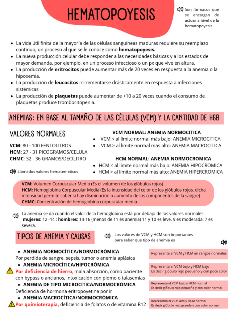 Hematopoyesis y Tipos de Anemia | PDF | Anemia | Glóbulo rojo