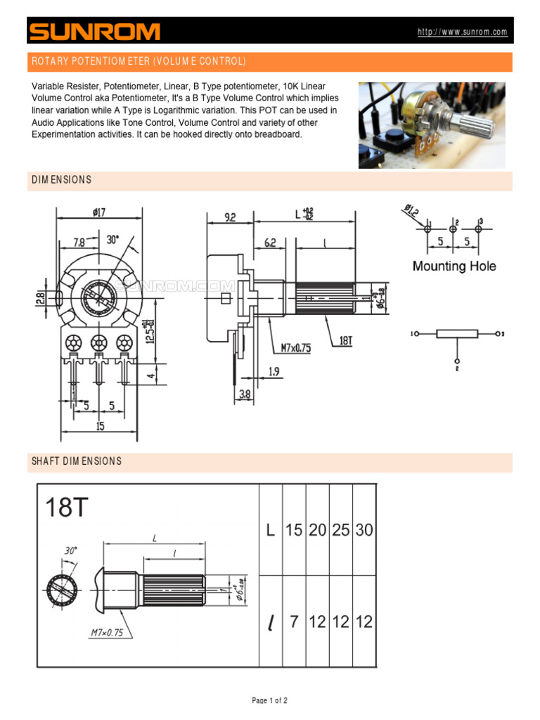 10K Linear Potentiometer Specs | PDF