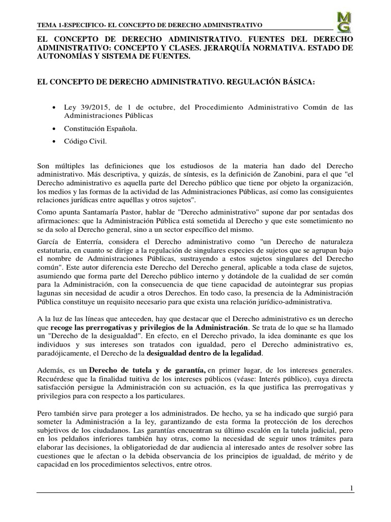 Tema 1 especifico el concepto de derecho administrativo reducido