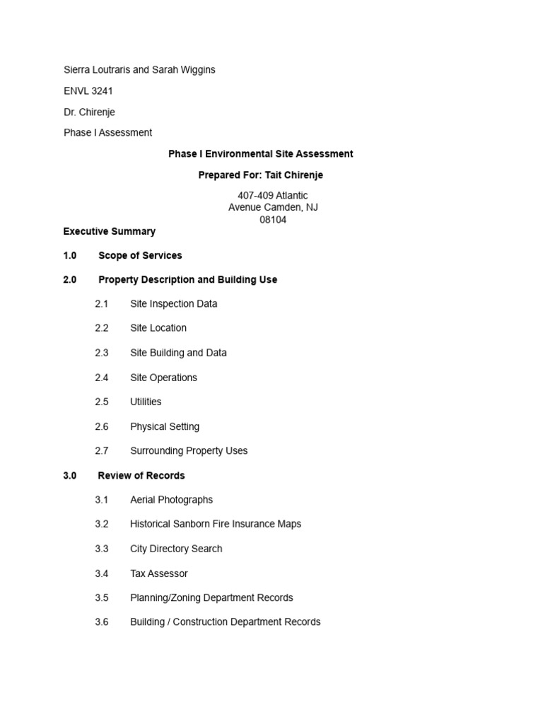 Phase I Environmental Site Assessment Outline 1 | PDF | Septic Tank | Waste