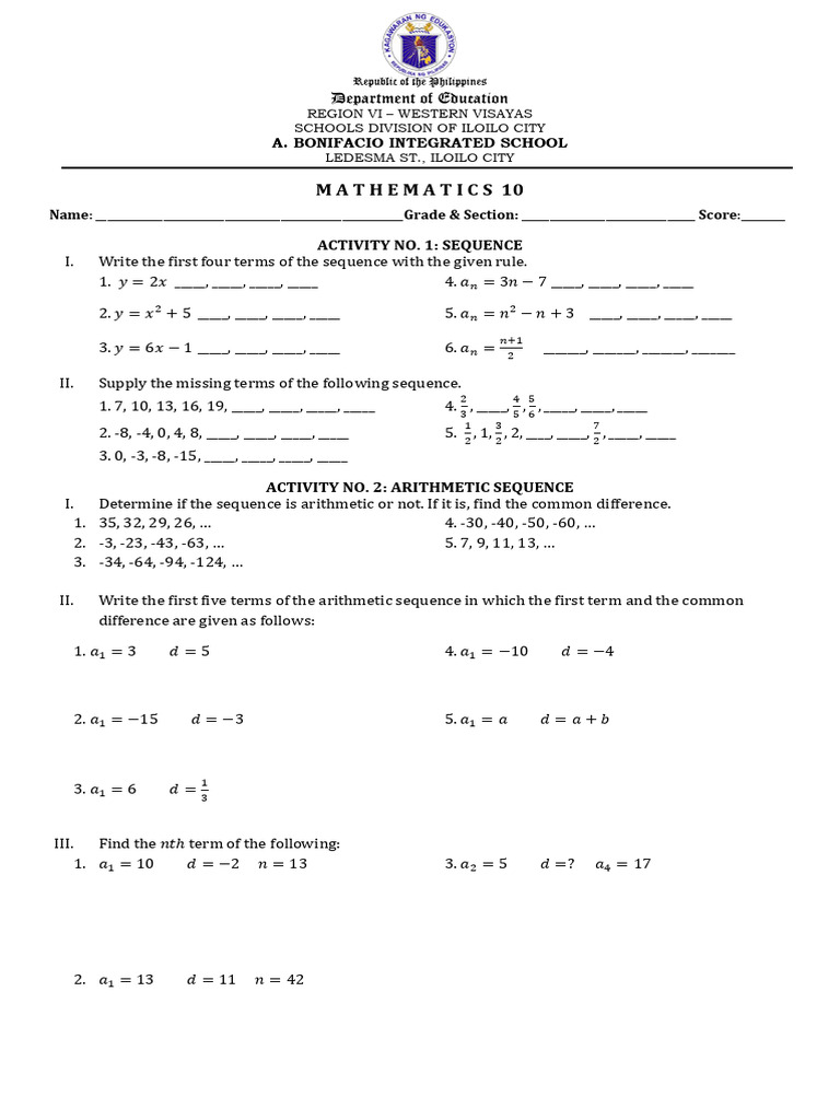 Math 10-Activity 1-4 | PDF
