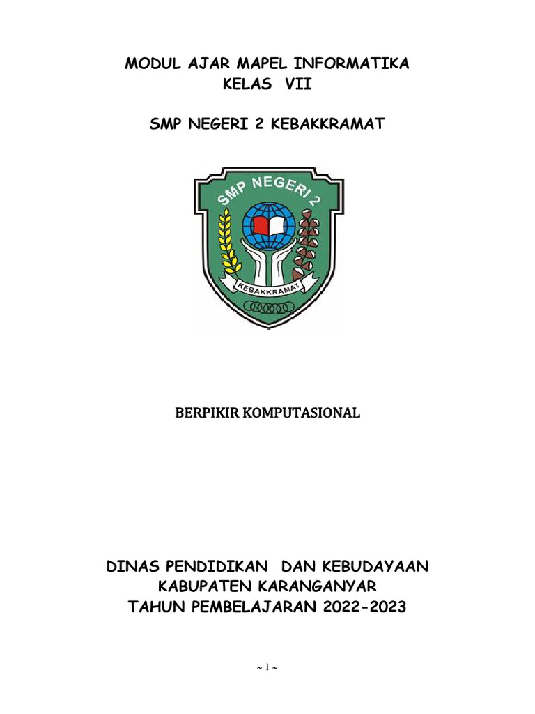 Modul Ajar Mapel Informatika Kelas Vii SMP Negeri 2 Kebakkramat | PDF