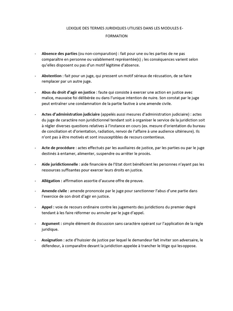 Lexique des termes juridiques E-formation | PDF | Compétence | Juge