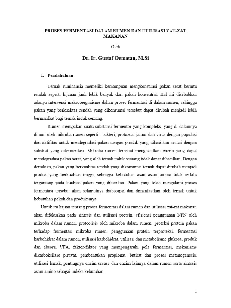 Fermentasi Rumen dan Utilisasi Pakan Ruminansia | PDF