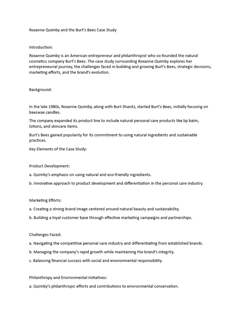 Deconstructing Roxanne Quimby Case Study | PDF | Strategic Management