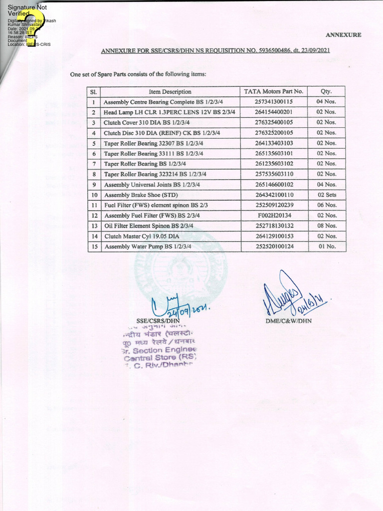 TATA 709 Spares Part Number | PDF