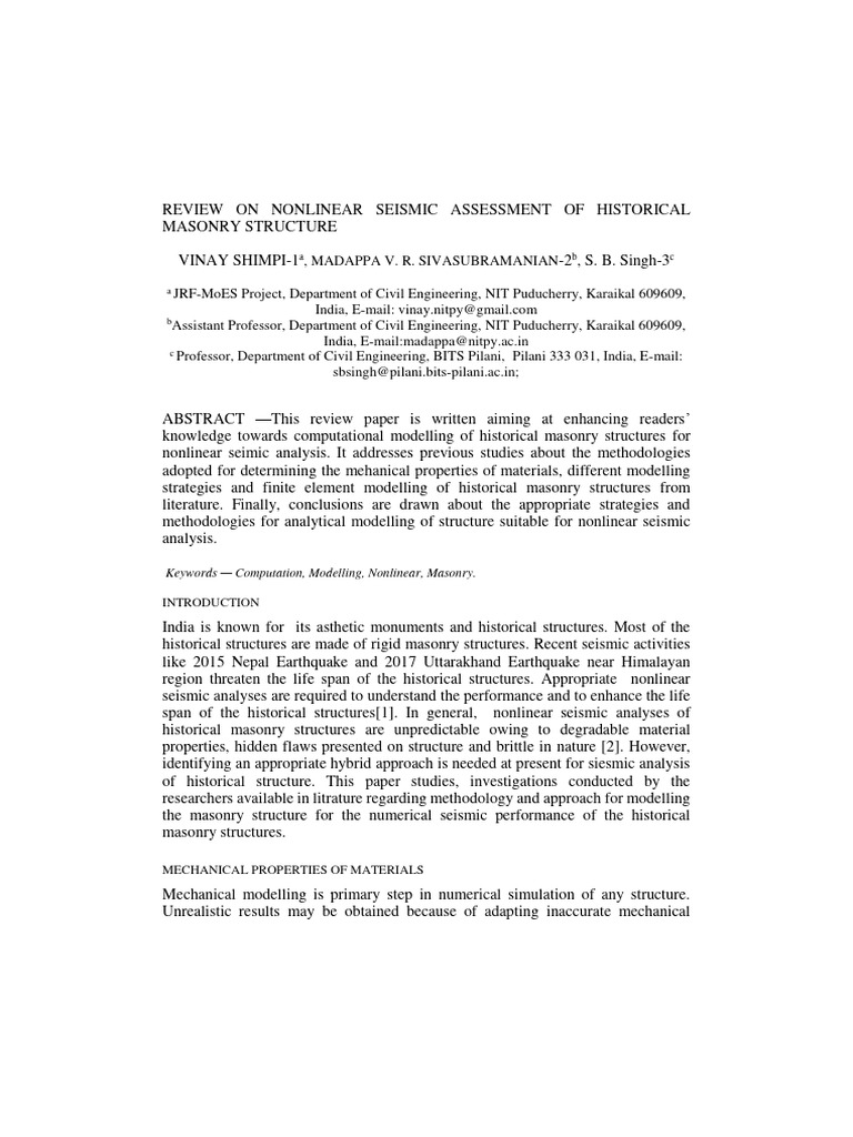 Nonlinear Seismic Assessment of Masonry | PDF