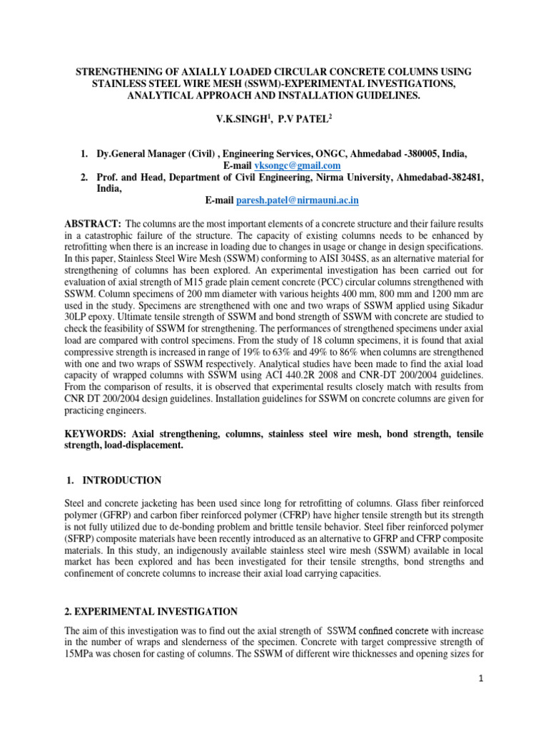 Strengthening Concrete Columns with SSWM | PDF
