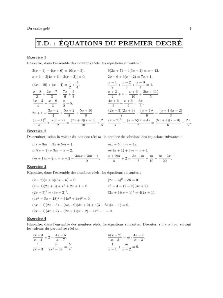 Td 02 Equations Du Premier Degre Pdf