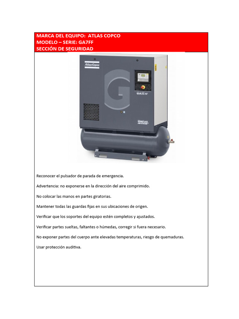 ATLAS COPCO GA7FF Compresora | PDF
