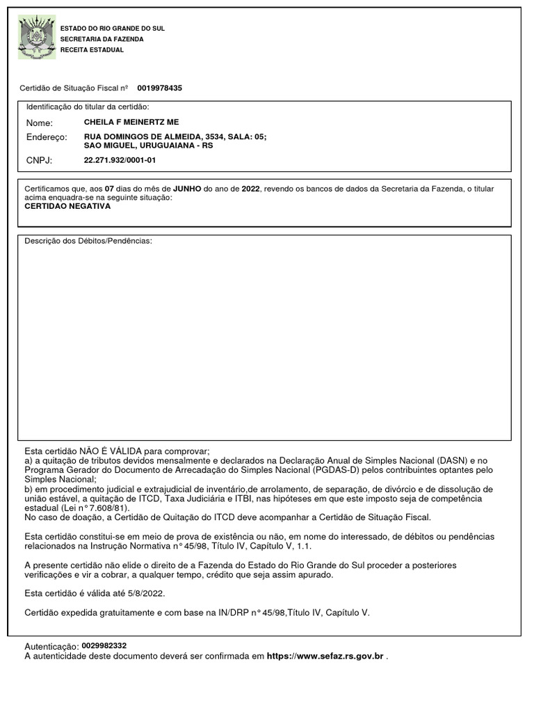 Certidao Estadual | PDF