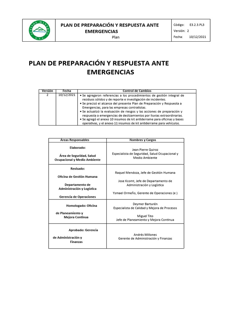 Plan de Emergencias y Respuesta Efectiva | PDF