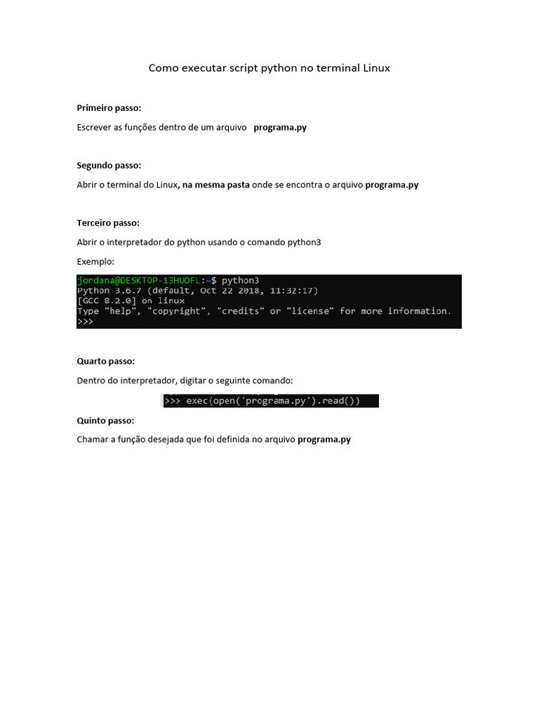 Documentação - Como executar script python no terminal linux | PDF