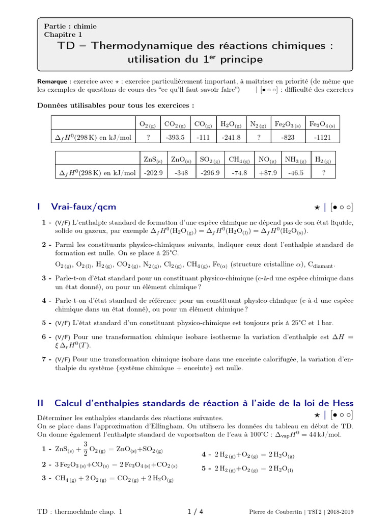 Enthalpie et thermochimie des réactions | PDF | Enthalpie | Les ...