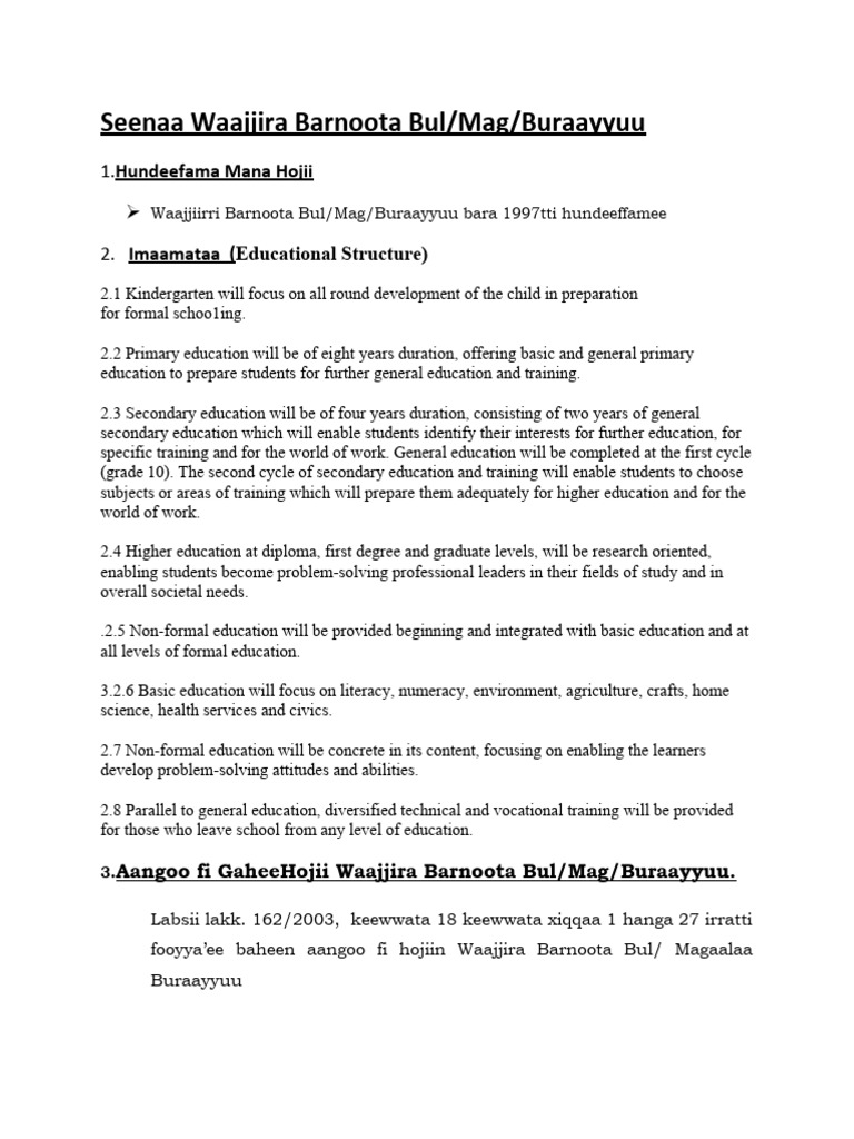 Seenaa Waajjira Barnoota Buraayyuu | PDF | Secondary Education ...