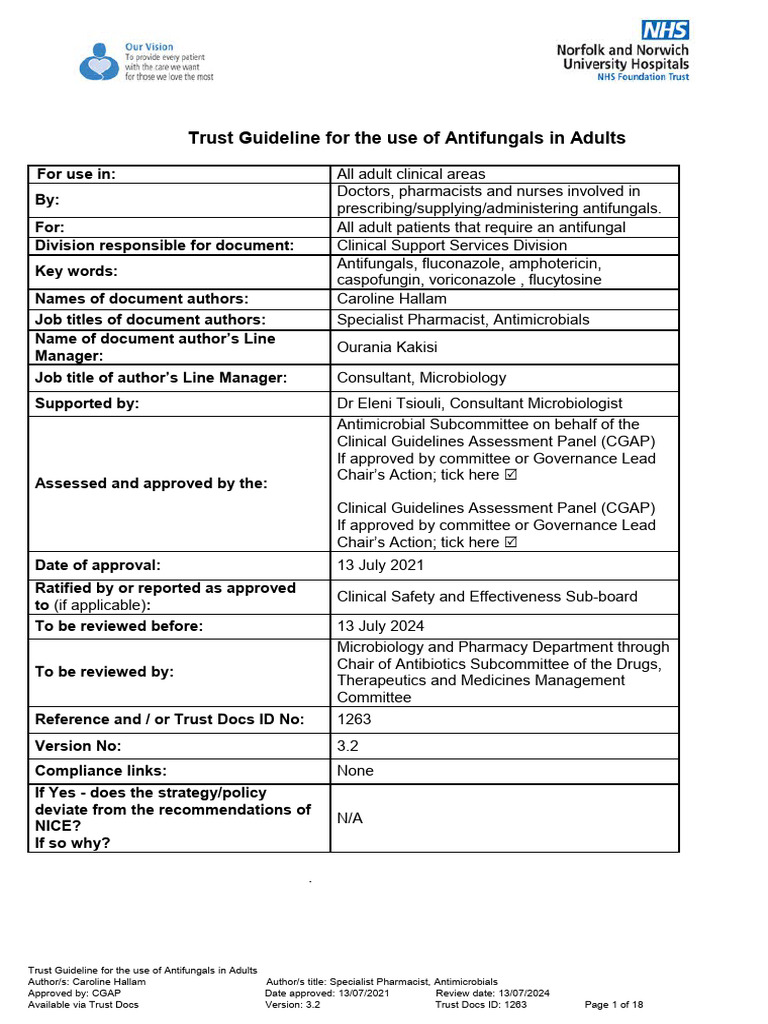 Antifungal Clinical Guideline CA4006 v3.2 PDF Candidiasis
