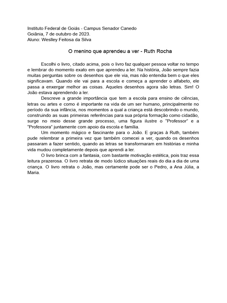 O Menino Que Aprendeu A Ver | PDF