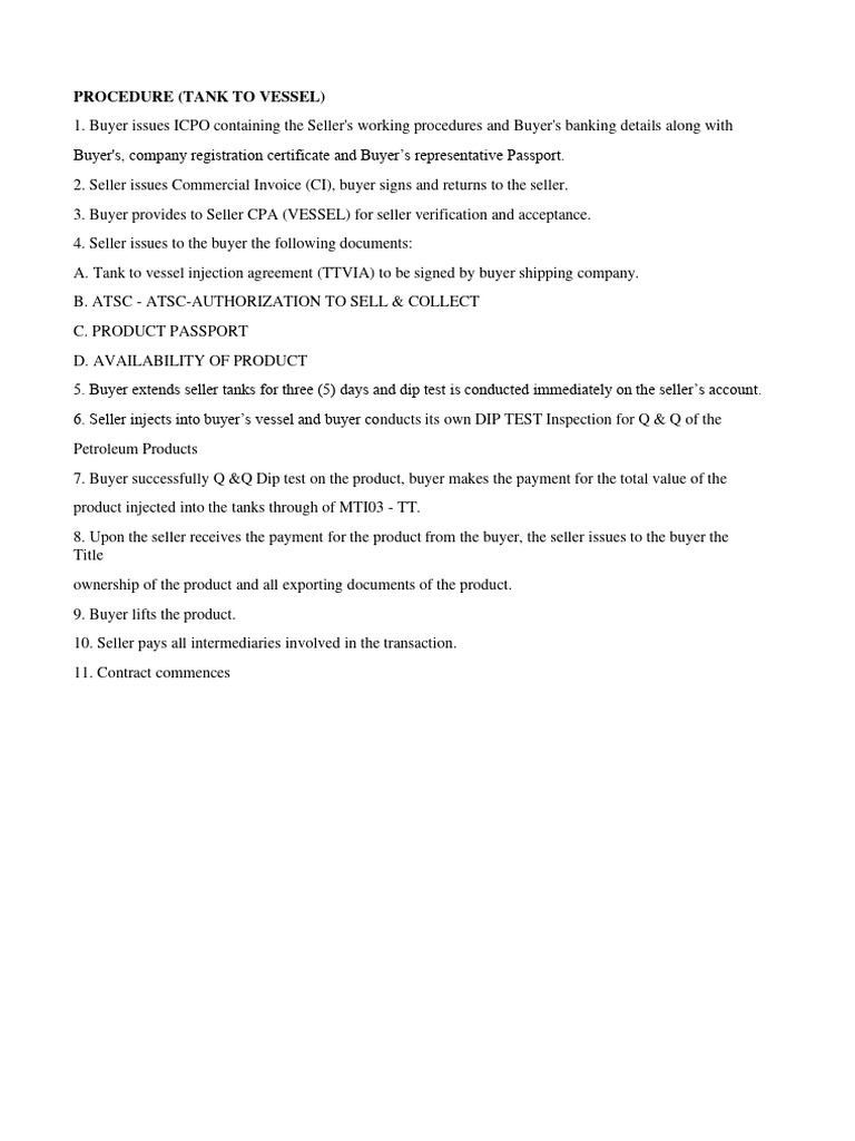 Procedure (Tank To Vessel) .. | PDF