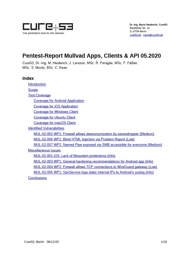 Pentest-Report Mullvad 2020 v2 | PDF | Ios | Android (Operating System)