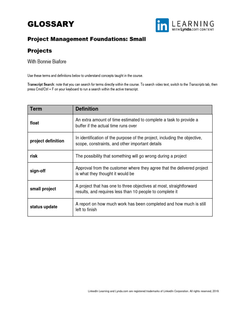 Glossary PM Foundations Small Projects PDF