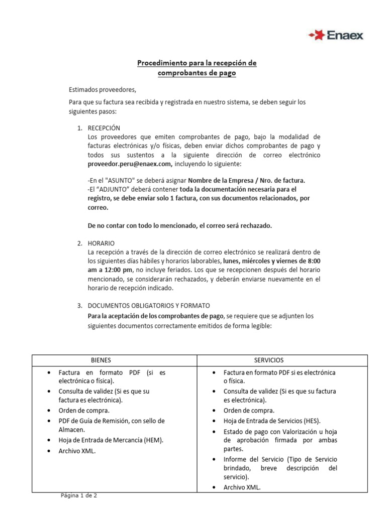 Procedimiento para La Recepcion de Comprobantes de Pago - Proveedores ...