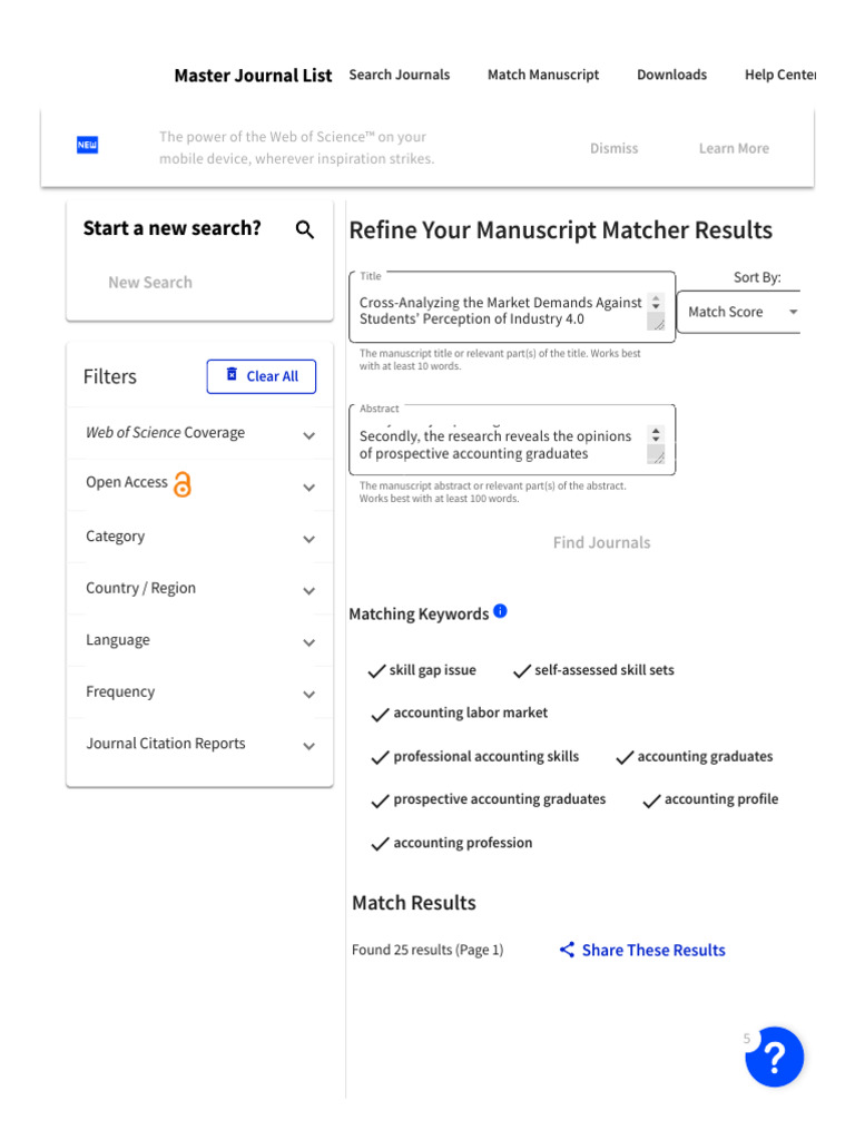 Web of Science Master Journal List - Manuscript Matcher | PDF ...