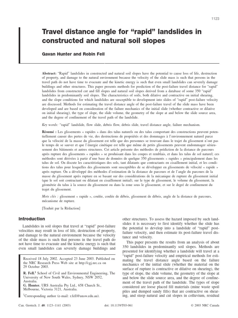 Travel Distance Angle for Rapid Landslides | PDF