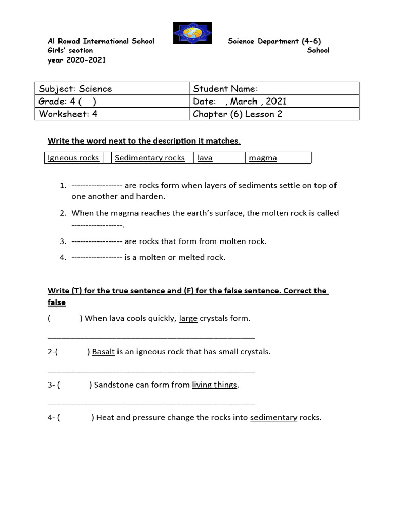 Worksheet Rock | PDF