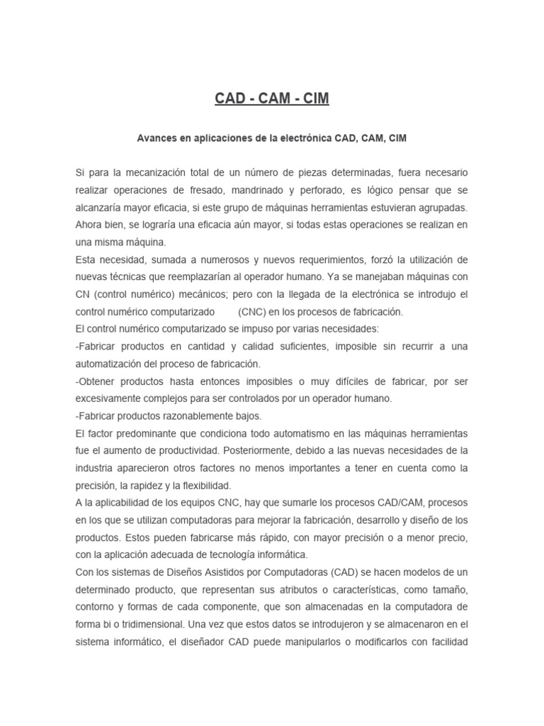 Avances en CAD, CAM y CIM en Manufactura | PDF | Control numerico ...